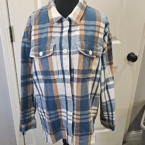 Vans Blue, Tan and White Checkered Flannel Button Down Shirt